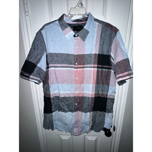 Sean John Shirt Mens Extra Large Blue Grey Button Up Legacy Linen Blend Casual - Picture 1 of 5